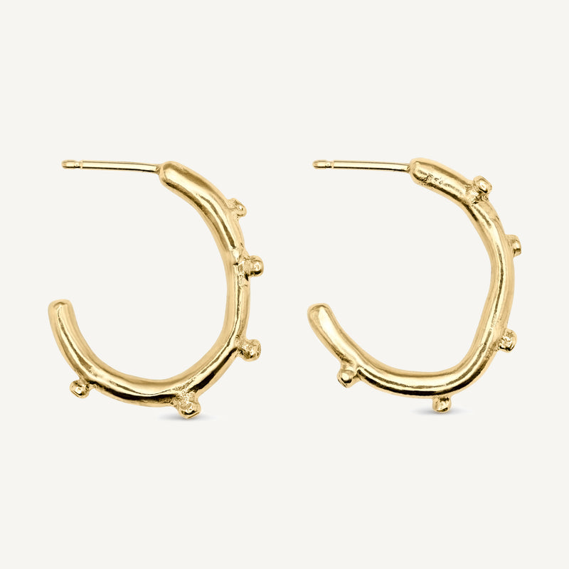 Rough yet refined bobble hoop earrings set with diamonds and tourmaline gemstones. Handmade using solid 14ct yellow gold in Robyn's South London studio.