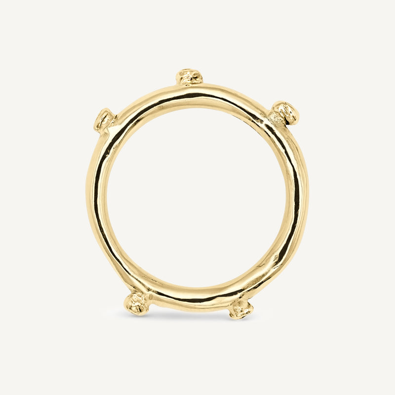 Unique and playful, this solid 14ct gold bobble ring is set with ethically sourced diamonds and tourmaline gemstones. Handmade in South London using 100% recycled precious metal.