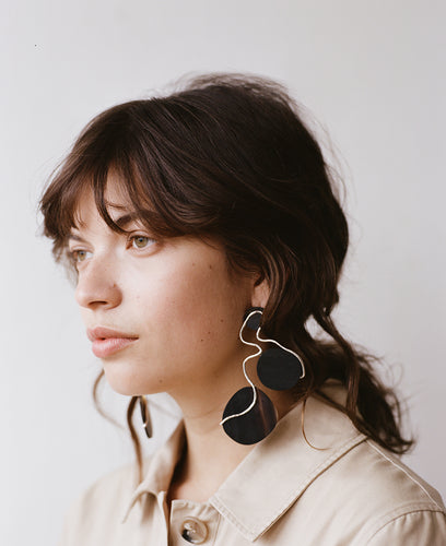 Magda Earrings, Recycled Silver and Horn made ethically in London UK