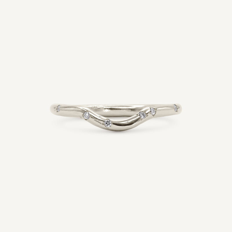 Slim Armfelt Curve Diamond Scatter 14ct Gold Wedding Ring