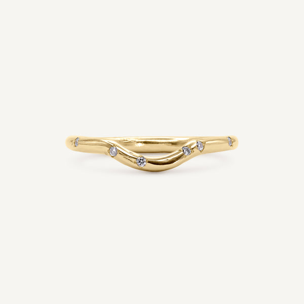 Slim Armfelt Curve Diamond Scatter 14ct Gold Wedding Ring
