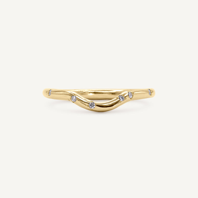Slim Armfelt Curve Diamond Scatter 14ct Gold Wedding Ring
