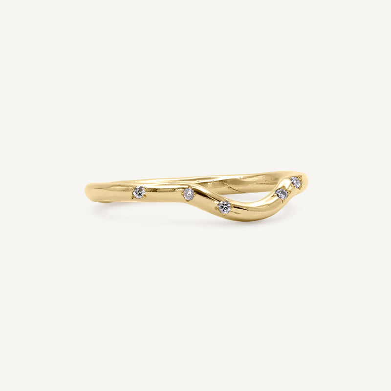 Slim Armfelt Curve Diamond Scatter 14ct Gold Wedding Ring