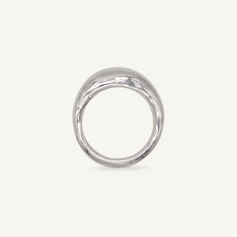 Textured chunky silver CLEMENTE ring with a tapered band, ethically handmade custom to your size in London using recycled silver.