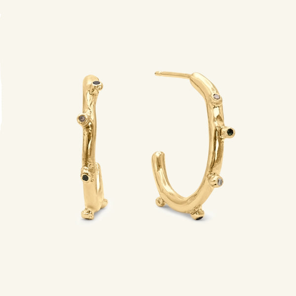 Arne Diamond & Tourmaline 14ct Gold Hoop Earrings