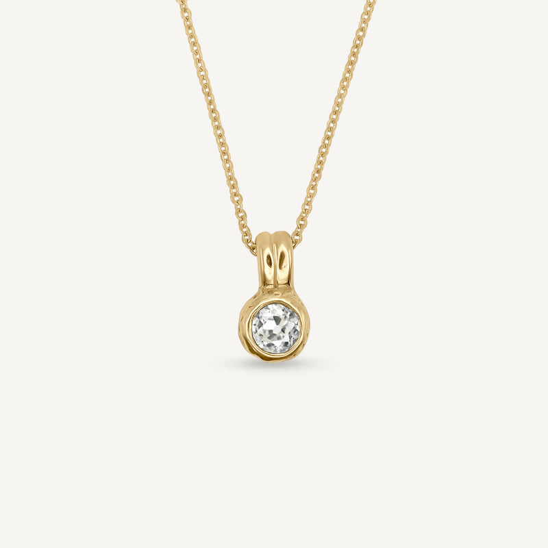 Lys Round Antique Diamond Solitaire 14ct Gold Necklace