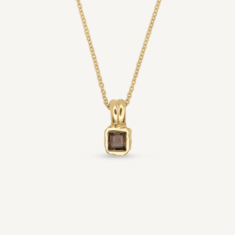 Lys Smokey Quartz Solitaire 14ct Gold Necklace