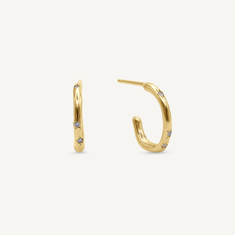 Scatter Diamond 14ct Gold Hoop Earrings