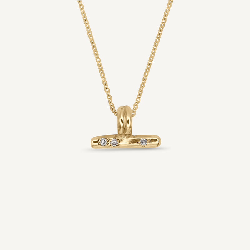 Scatter T Bar Diamond 14ct Gold Necklace