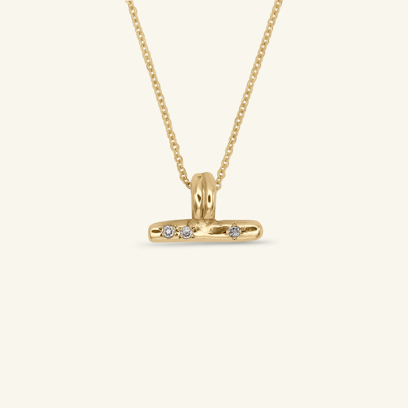 Scatter T Bar Diamond 14ct Gold Necklace