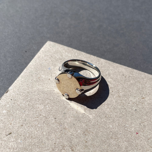 Chunky mixed metal signet with tabs | Womens and Mens signet rings available in 9ct, 14ct, 18ct gold and platinum | Crafted from 100% recycled metals in south London with the philosophy that roughness and refinement can coexist