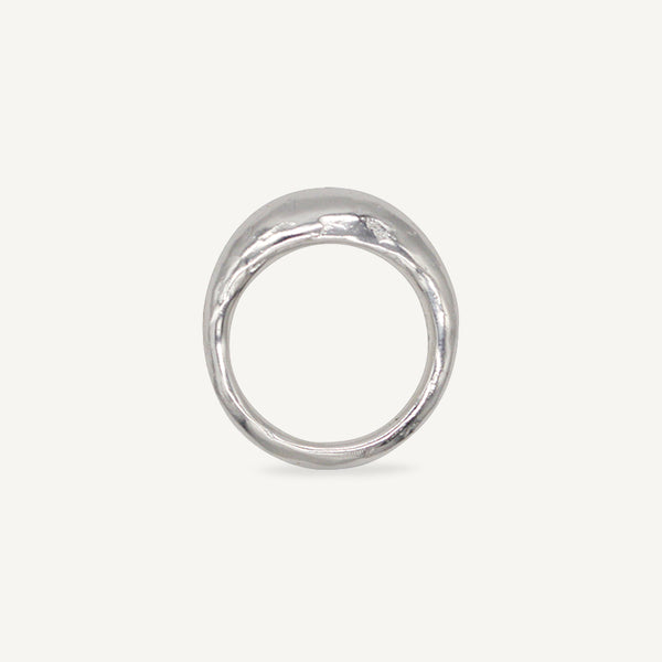 Textured chunky silver CLEMENTE ring with a tapered band, ethically handmade custom to your size in London using recycled silver.