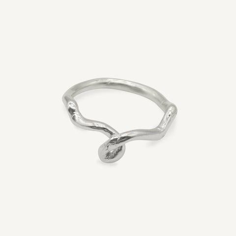 Emory rings are Playful silver line drawing stacking ring with organic textured silver finish ethically handmade in London from recycled silver by Robyn Smith for Folde Jewellery